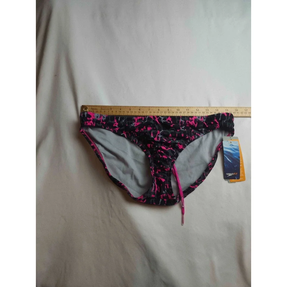 Speedo Endurance Lite Bikini Womens Size 12 Black Pink Camouflage Athletic NWT